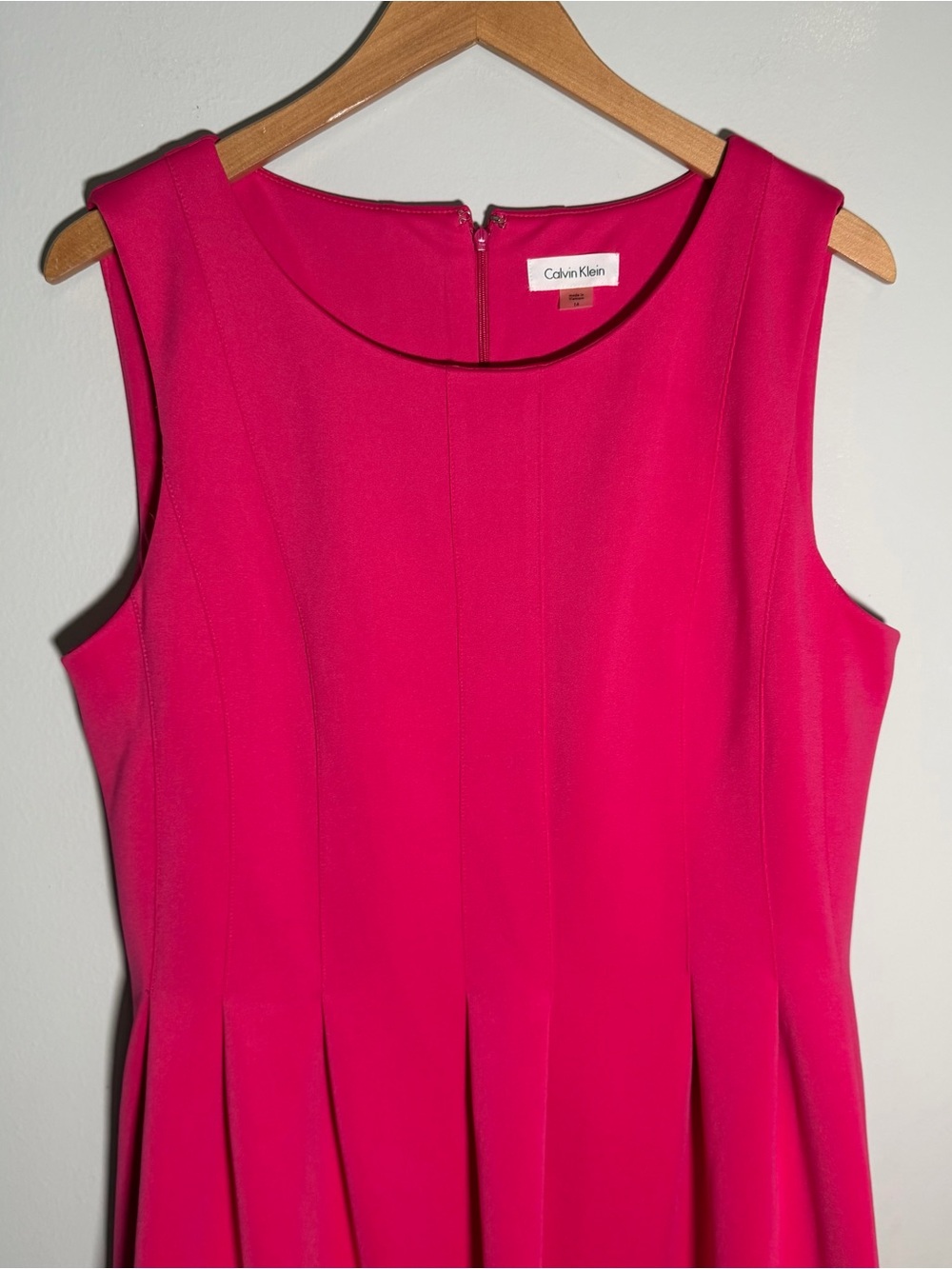 Calvin Klein Women's Hot Pink Fit & Flare Pleated Sleeveless Dress Size 16 - Picture 2 of 13